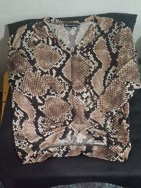 Wantable Brown Snake-Print V-Neck Women's Top